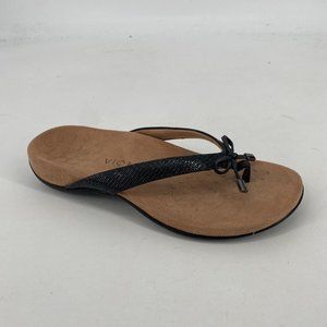 Vionic Sandals Women’s 7.5 wide black leather flip flop bow comfort walking